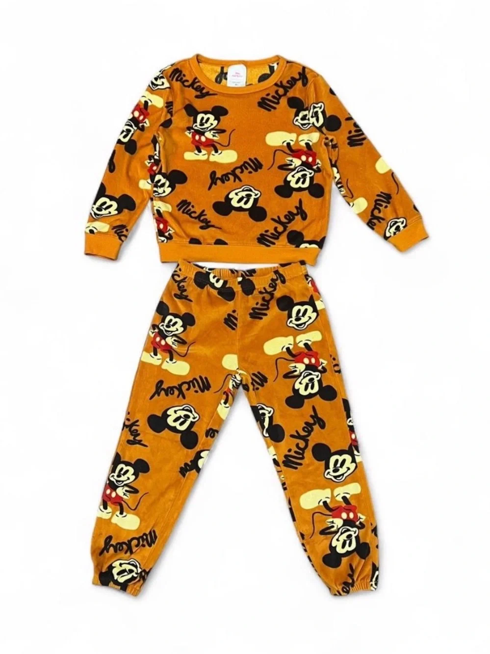 Disney Mickey Mouse Pajama Set - Orange Long Sleeve Fleece Joggers | 5T